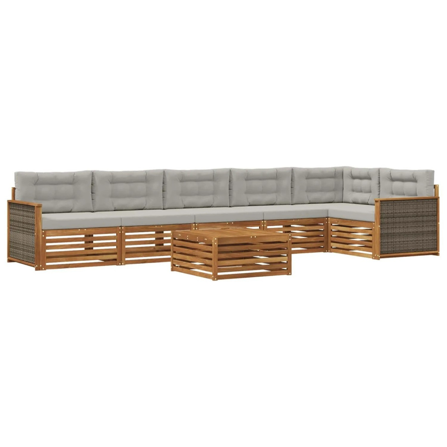 vidaXL Outdoor-Sofagarnitur L-Form aus Massivholz Akazie mit 7 Kissen in Natur und Hellgrau - Bild 2