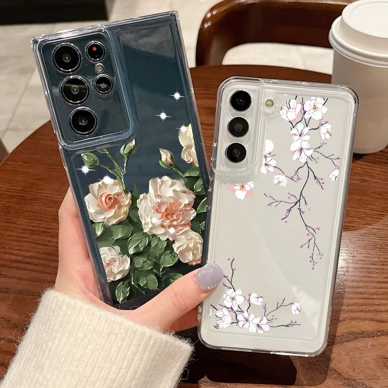 Handyhülle mit rosa Rosenmuster für Samsung Galaxy S25 Ultra S24 FE S23 S22 Edge A56 A55 A54 A53 A36 A26 A17 A16 A15 5G Soft Cover in Pink und Multicolour - Bild 1