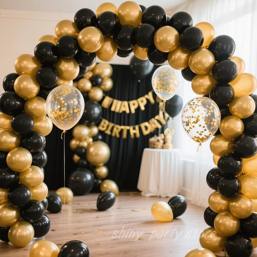 Glitzer-Ballon-Set in Schwarz und Gold für Hochzeiten, Geburtstage und Junggesellinnenabschiede, 30,48 cm Durchmesser - Bild 5
