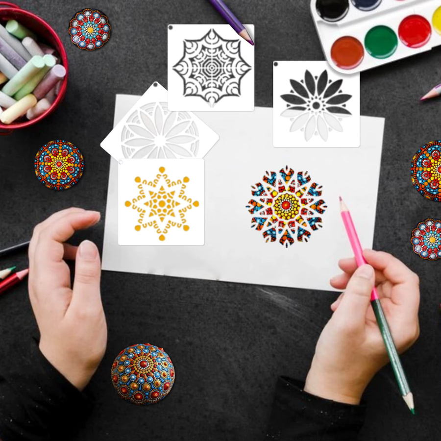 60 wiederverwendbare Mandala-Vorlagen für Punktmalerei in Multicolour, Durchmesser: 7,6 cm, Kunst-Farbvorlagen für Erwachsene und Kinder zum Bemalen von Stein, Stoff, Acryl und Möbeln - Bild 2