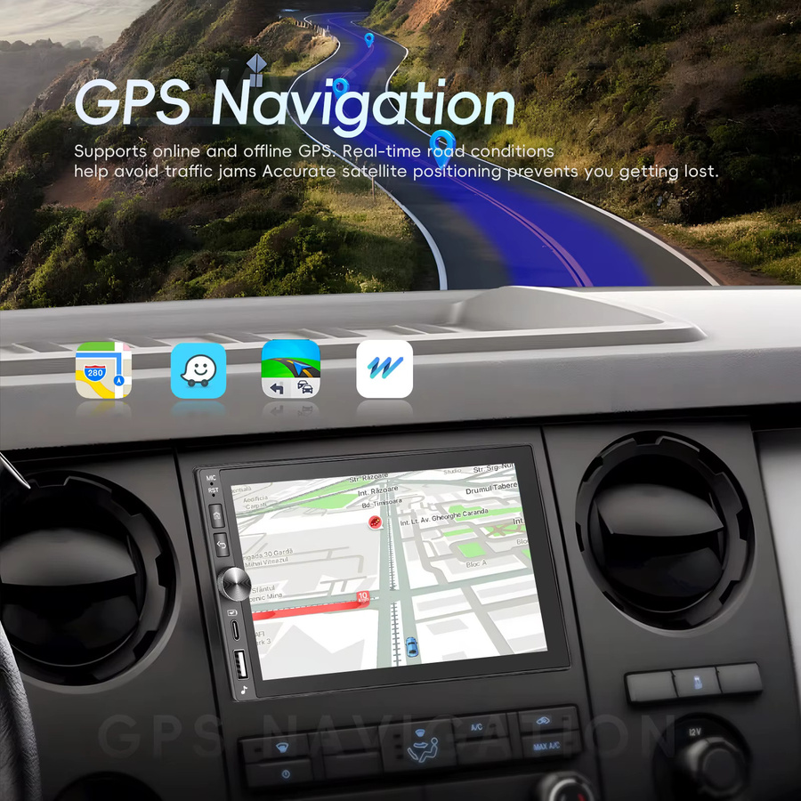 Podofo 2Din Universal-Autoradio mit 4+64GB Speicher, Incell-Bildschirm, Carplay, Android Auto, Mirrorlink, GPS, WLAN und 4G in Schwarz - Bild 3