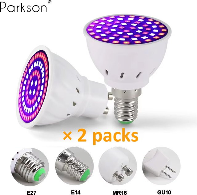 PARKSON LED Pflanzenlampe Vollspektrum im 2er-Set für Gewächshaus und Hydrokultur mit E27 E14 GU10 MR16 Fassungen - Bild 1