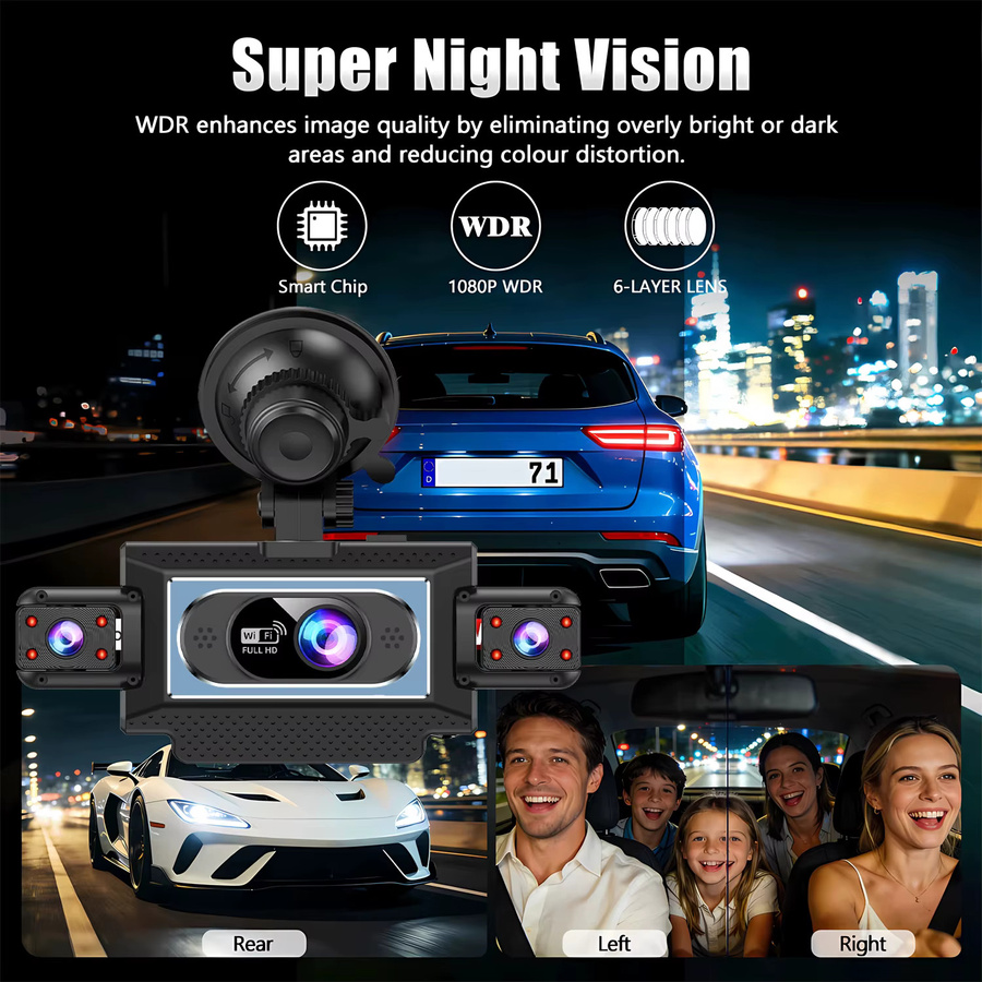 USEEBEE 4-Kamera Dashcam Auto-DVR mit WLAN HD 1080P Videorekorder für Vorder- und Rückansicht in Schwarz - Bild 6