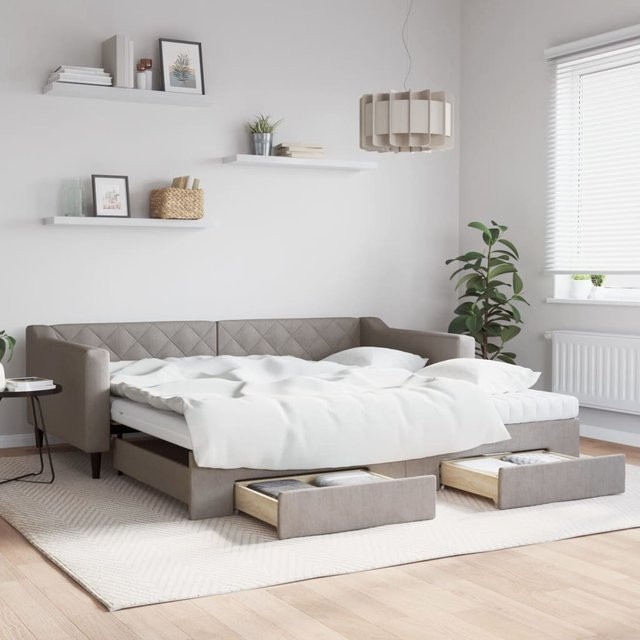 vidaXL Schlafsofa mit Ausziehfunktion und Schubladen, Beige/Grau, B/T/H: 100 x 200 cm - Bild 3