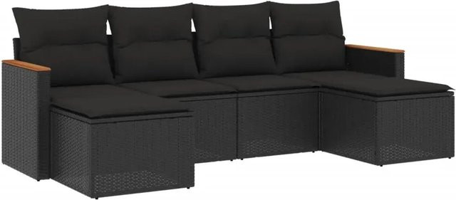 vidaXL 6-tlg. Garten-Sofagarnitur aus Poly-Rattan in Schwarz mit Kissen und pulverbeschichtetem Stahlgestell - Bild 1