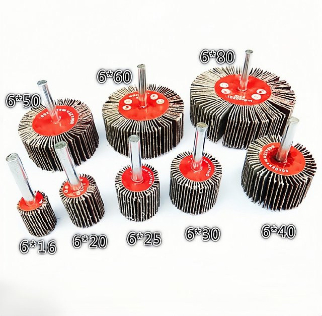 5 Stück Schleiflappenscheiben Set für Dremel Rotationswerkzeuge mit 6mm Schaft, Körnung 60/80/120/240, Durchmesser 16-80mm, Farbe Braun - Bild 1