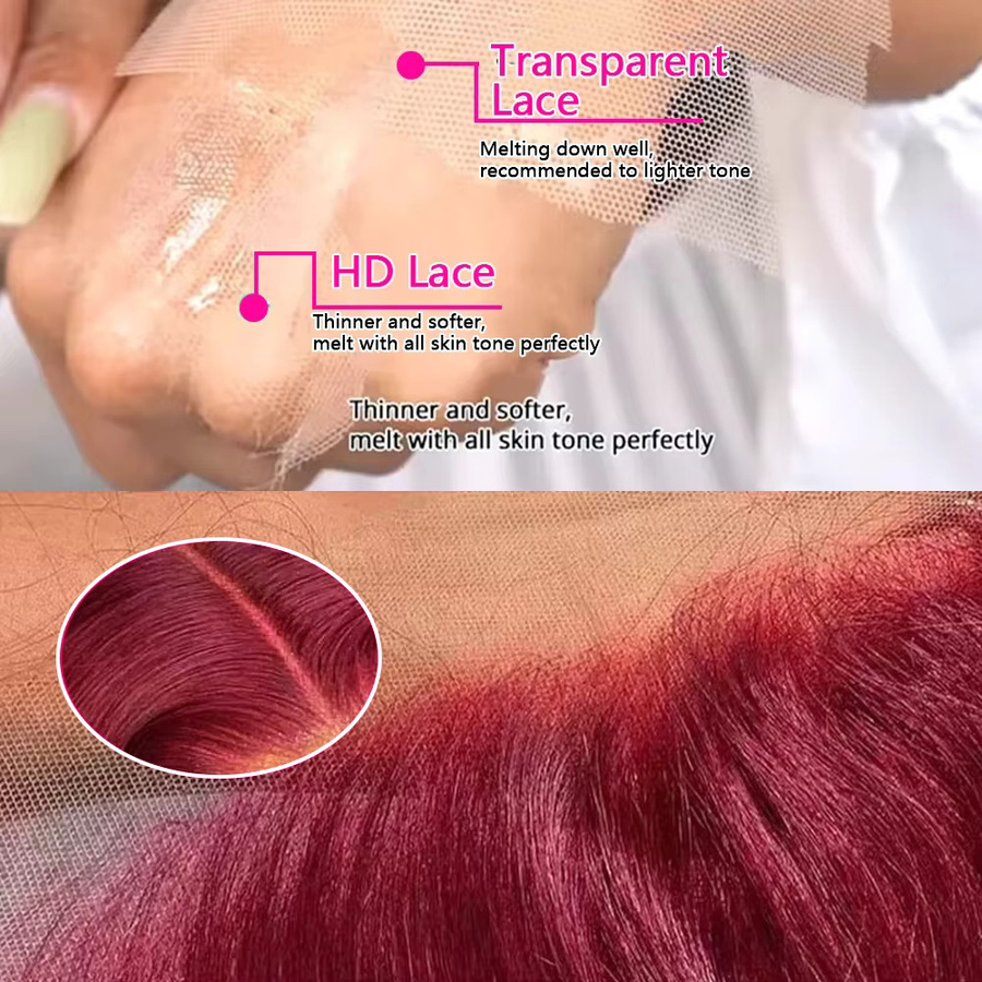 Sooolavely Echthaar-Perücke, Body Wave, Rot-Burgunder, Unisex - Bild 3