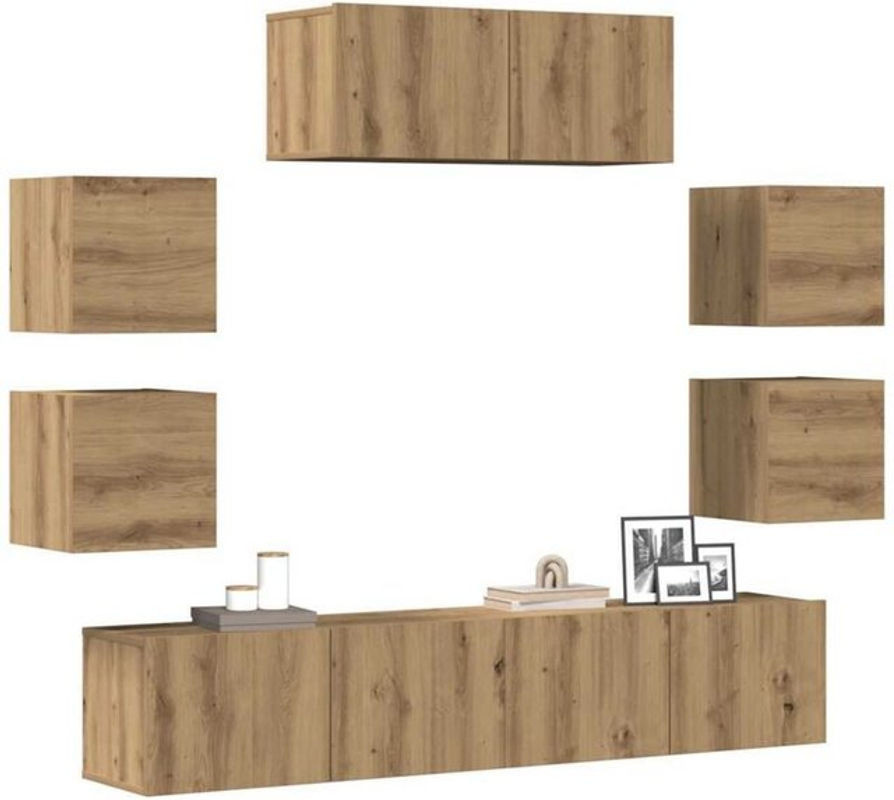 Vidaxl 7-teiliges TV-Schrank-Set zur Wandmontage in Artisan-Eiche Natur Braun aus Holzwerkstoff - Bild 1
