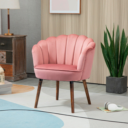 HOMCOM Esszimmerstuhl mit Rückenlehne aus Samtstoff und Gummiholz in Rosa, B/T/H: 66 x 66 x 78,5 cm - Bild 4