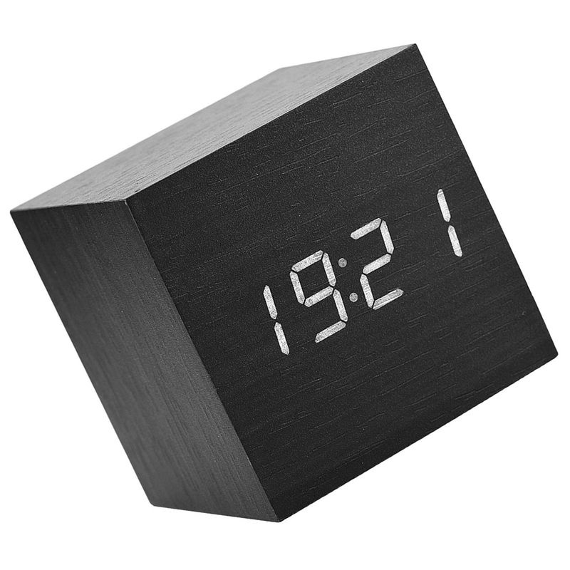 Tooarts Digitaler Holz Wecker mit LED Display und Temperaturanzeige, Schwarz, B/T/H: 6 x 6 x 6 cm - Bild 2