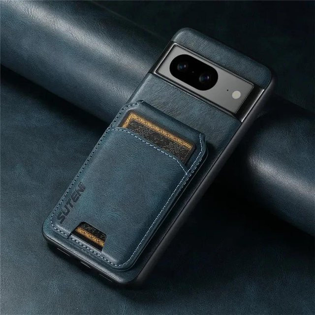 Retro Leder Brieftaschenhülle mit Magnetverschluss für Google Pixel 8A in Blau - Bild 1