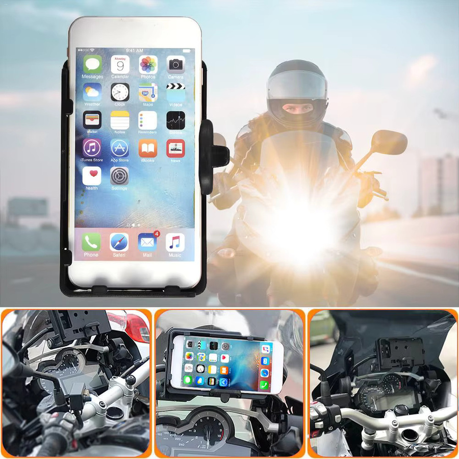USB Motorrad Telefonhalterung für BMW R1200GS R1250GS S1000XR R1200RS in Schwarz mit USB-A Anschluss zur Navigation und zum Laden - Bild 2