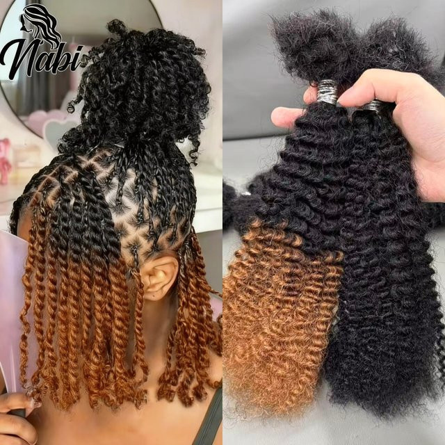 NABI Kinky Haarbündel Twist Braids Afro Kinky Curly Remy Echthaar, 10 Zoll - Bild 1