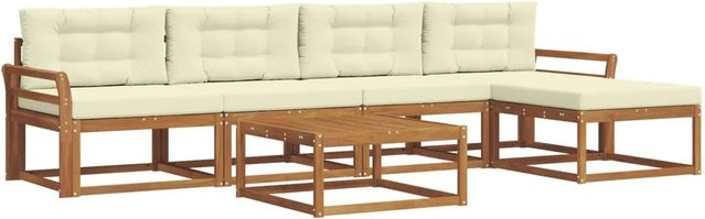 vidaXL Outdoor-Sofagarnitur aus Akazienholz mit 6 Kissen in Beige und Natur im modernen Latten-Design - Bild 1