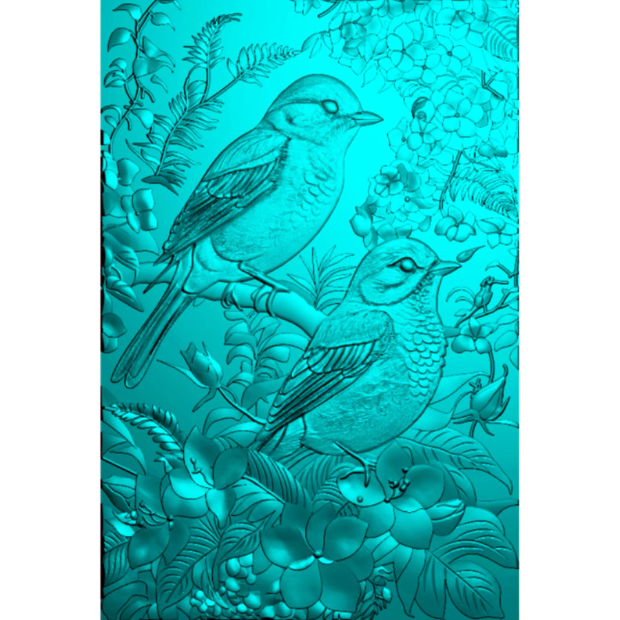 3D-geprägter Ordner Zwei Vögel und Blumen aus weißem Kunststoff für Scrapbooking und Bastelarbeiten - Bild 2