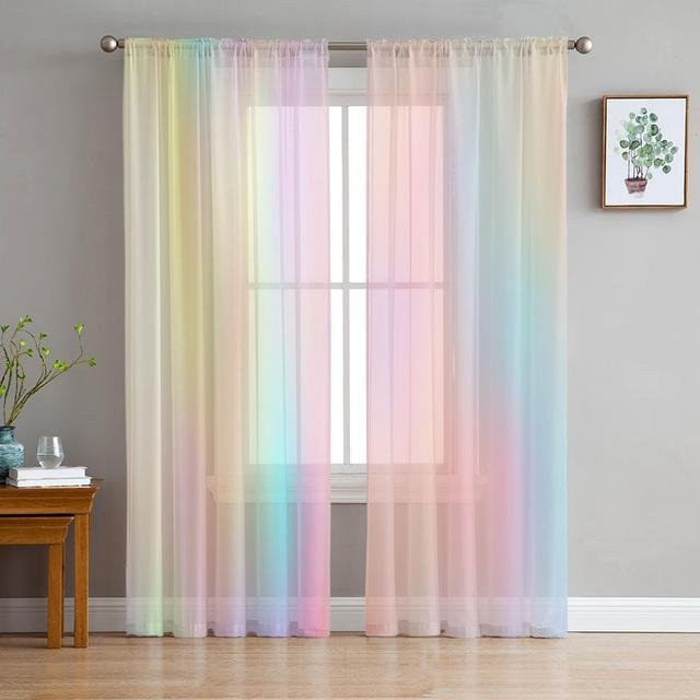 Moderne transparente Tüll-Vorhänge mit Regenbogen-Streifen in Multicolour, Breite: 400 cm, Höhe: 250 cm - Bild 1