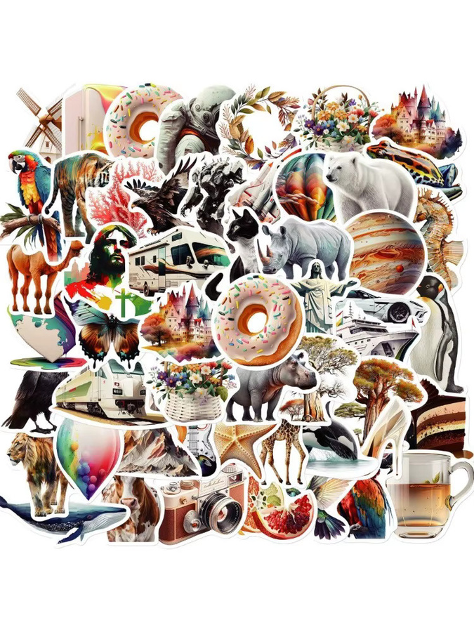 50-teiliges Set BulingBulingStickers Store Vintage-Aufkleber mit minimalistischen Illustrationen in Multicolour für Notizbücher und Gepäck - Bild 4