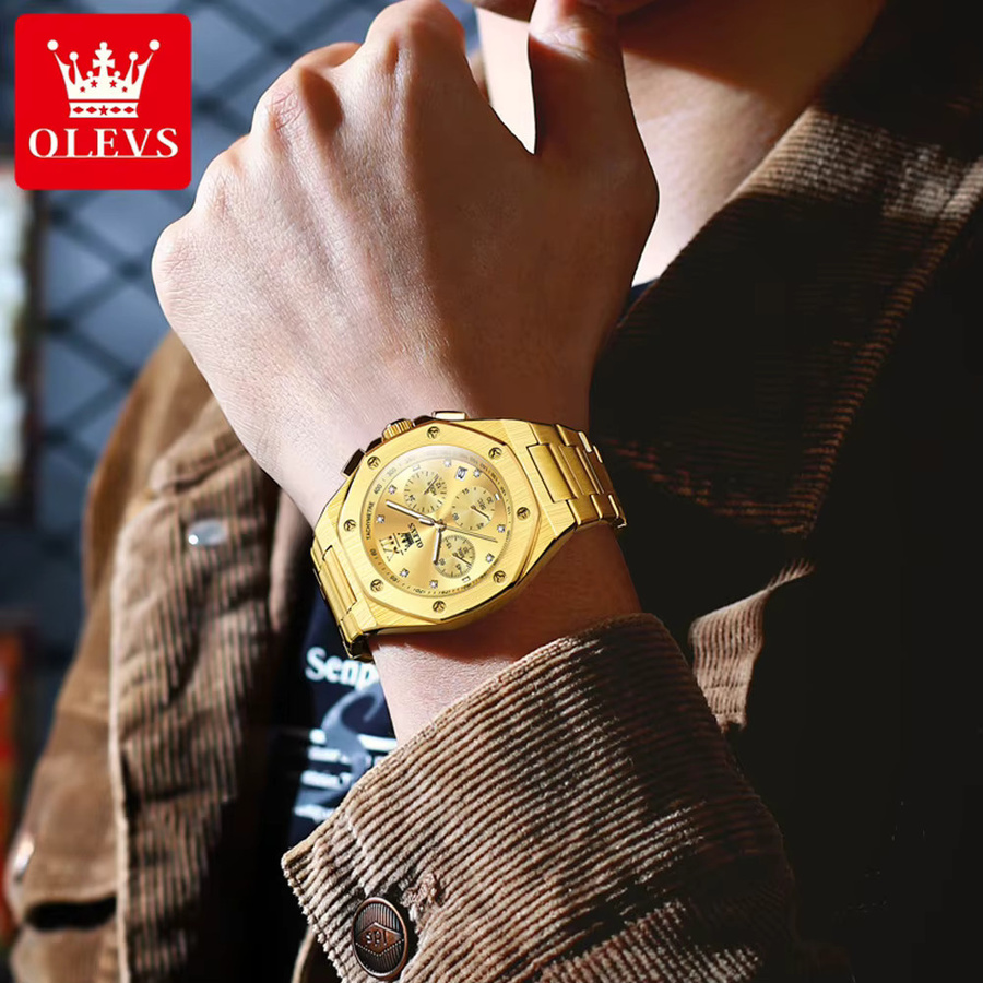 OLEVS Chronograph, Quarzuhr, Gold, Edelstahl, Herren - Bild 2