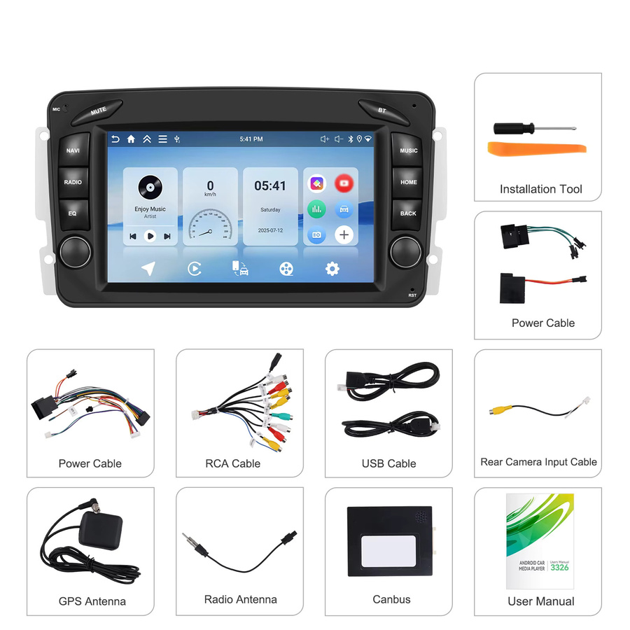 Podofo 2 DIN Autoradio mit 7 Zoll Display, GPS, WiFi, FM RDS und Mirror Link in Schwarz für Mercedes-Benz CLK (W209), E-Klasse (W210) und C-Klasse (W203) - Bild 5