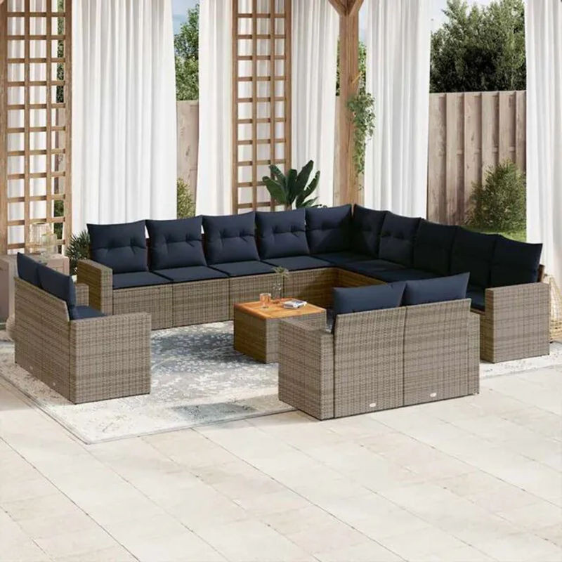 14-teilige moderne Garten-Sofagarnitur aus Poly-Rattan mit Kissen in Grau von vidaxl - Bild 1