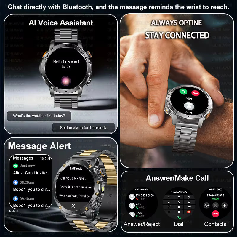 GUHUAVMI Smartwatch, Aluminium, Grau, 10 ATM, Herren - Bild 5