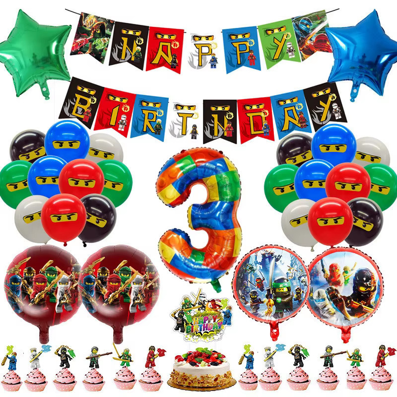 Bandai Ninja Geburtstag Party Dekoration Set mit Latex Ballons, Banner und Kuchen Topper in Mehrfarbig - Bild 2