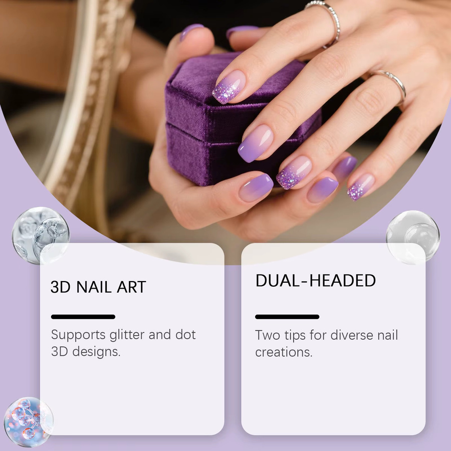 Nymixa Nagelkunst-Set, 3-teilig, mit Doppelkopf, Glitzer-Aufnahmestift und 3D-Punkt- und Linienzeichnung-Werkzeug - Bild 2