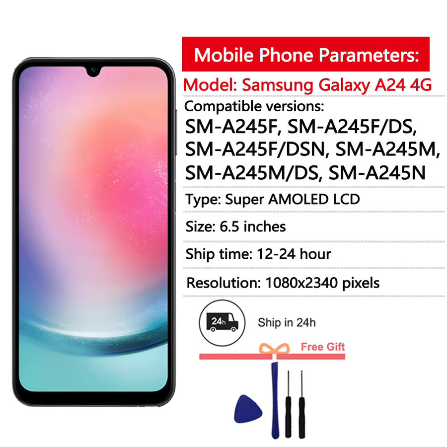 AUMOOK AMOLED Display mit Touchscreen Digitizer Montage für Samsung Galaxy A24 4G, Farbe: Schwarz - Bild 2