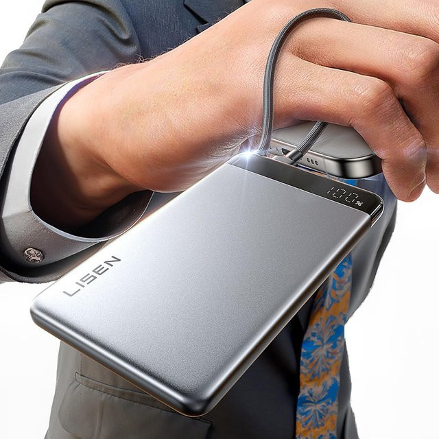 Lisen Externe Batterie mit 10000mAh, 22,5W PD und 2 x USB-C, Grau - Bild 1