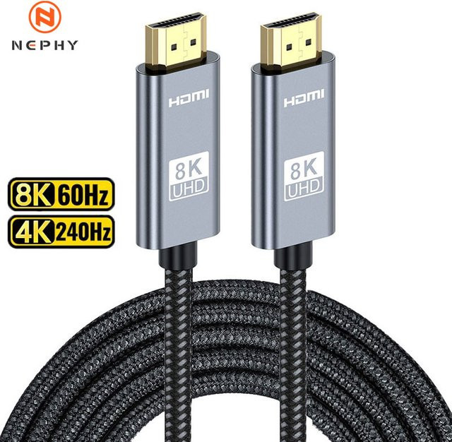 Nephy HDMI 8K-Kabel in Grau mit 48Gbps für 8K/60Hz und 4K/120Hz UHD HDR zur Verbindung von Laptops, Fernsehern und Projektoren - Bild 1