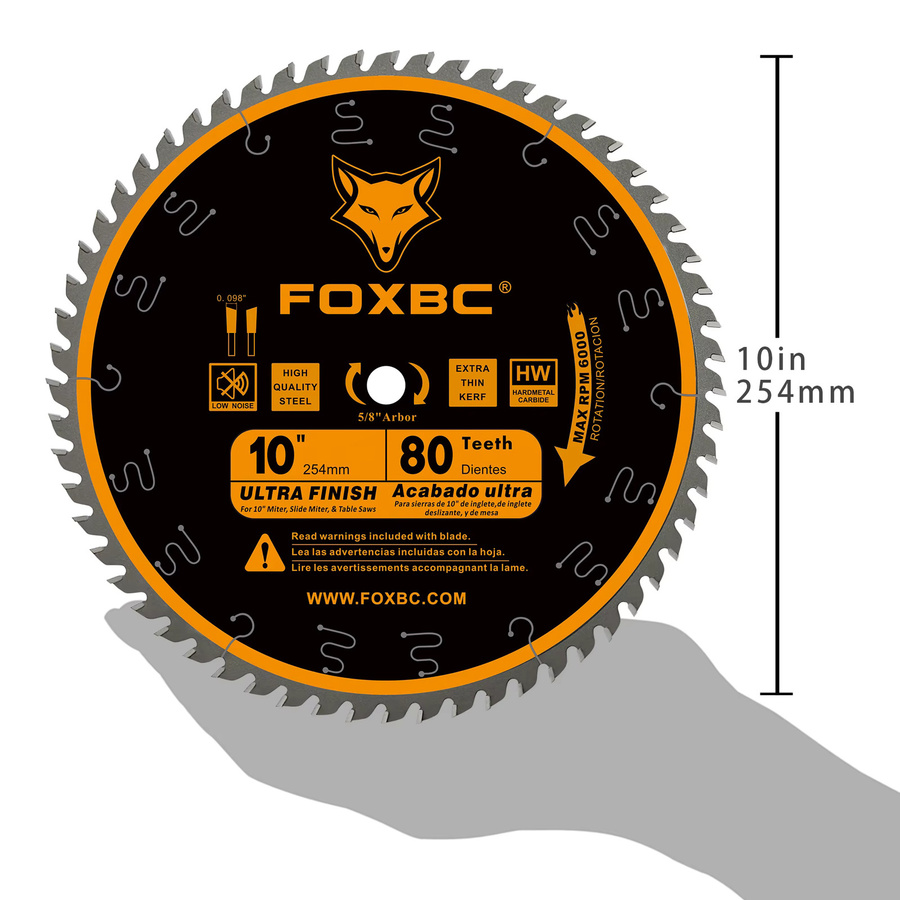 Foxbc Tischsägeblatt mit 80 Zähnen und Ultra Finish für Holzschnitte, Durchmesser: 254 mm, Schwarz - Bild 2