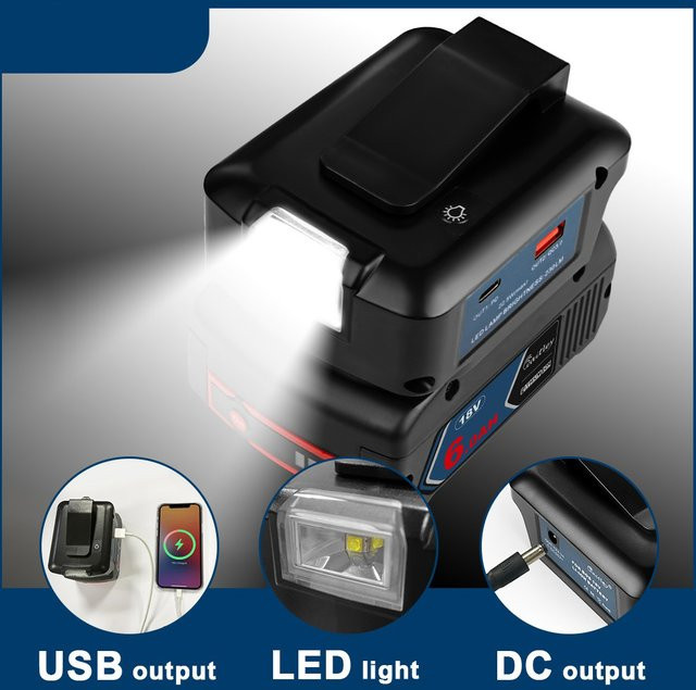 Bosch Adapter für 18V Akku zu DC 12V 3A und USB PD 22,5W QC 3.0 Typ C in Schwarz - Bild 1