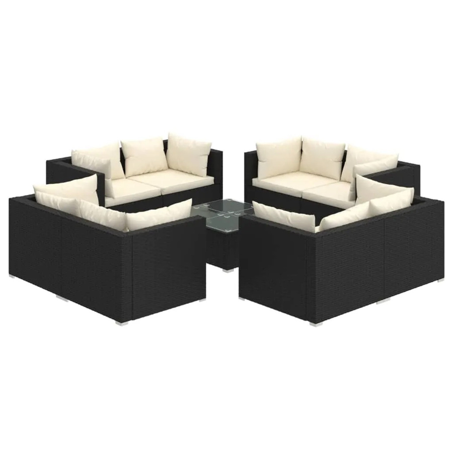 vidaXL 9-tlg Garten-Lounge-Set aus Poly Rattan in Schwarz mit beigen Kissen und Metallgestell, L-Form - Bild 2