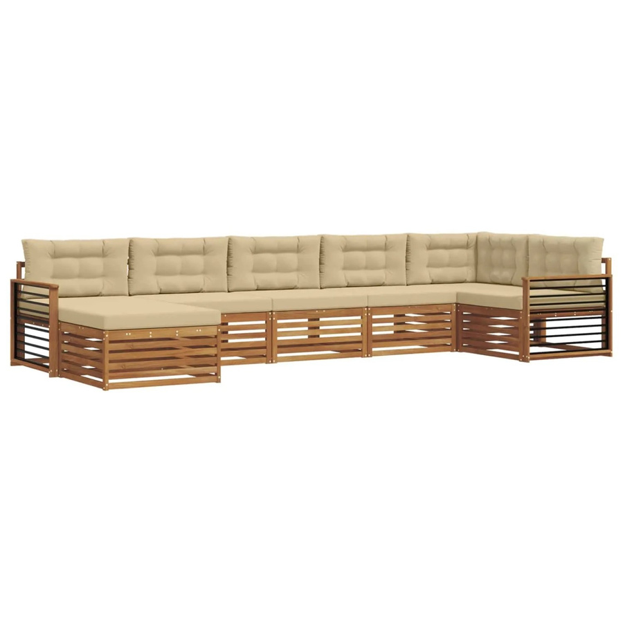 vidaXL Sofagarnitur 7-teilig aus Massivholz Akazie in Natur und Beige mit L-Form und Latten-Design - Bild 2