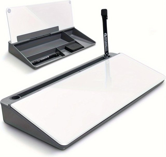 Fair Deal Direct Glas-Schreibtisch-Whiteboard in Grau mit integriertem Stauraum und Tastaturhalter - Bild 1