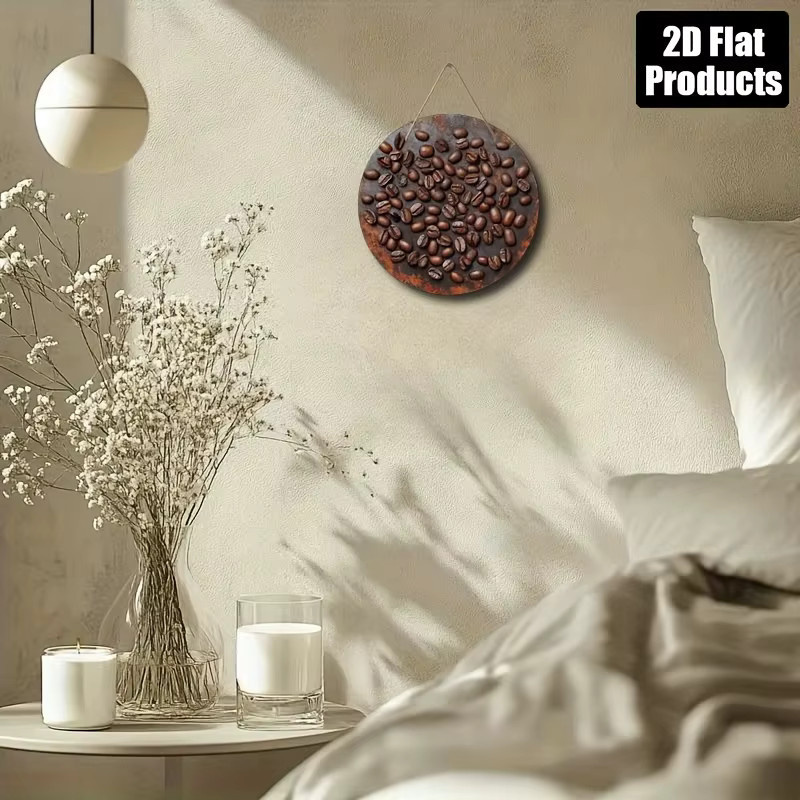 Home Relaxation Rundes Wandkunstschild aus Holz mit Kaffeebohnenmotiv in rustikalem Design, Durchmesser: 20,3 cm - Bild 3