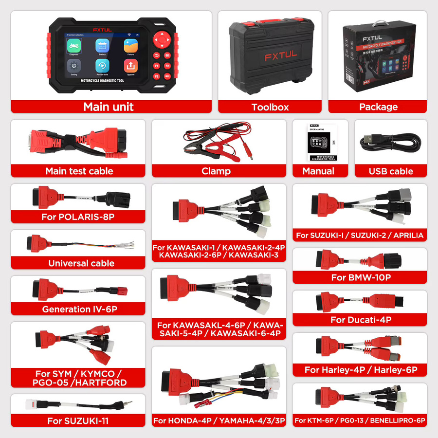 FXTUL M7 Motorrad-Diagnosescanner in Schwarz mit VIN-Erkennung für ABS- und Motordiagnose passend für BMW, Ducati, Yamaha, Honda und SYM - Bild 5
