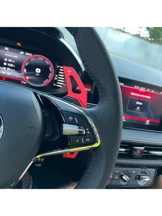 Schaltwippen in Rot für Skoda Octavia A8 MK4, Enyaq IV, RS, VRS und Karoq, Kodiaq für Auto-Lenkrad mit DSG - Bild 4
