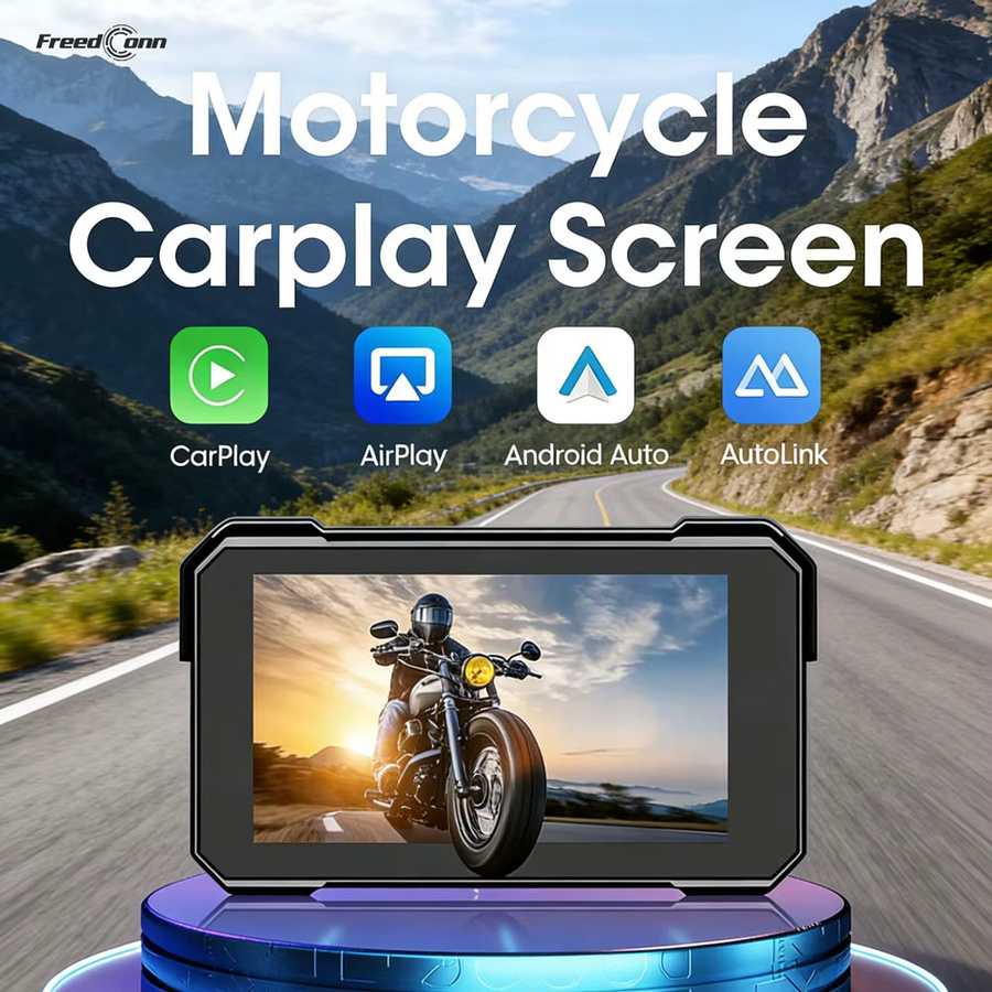 Freedconn Motorrad-Navigationssystem mit Carplay und Android Auto, tragbarer wasserdichter Monitor in Schwarz - Bild 2