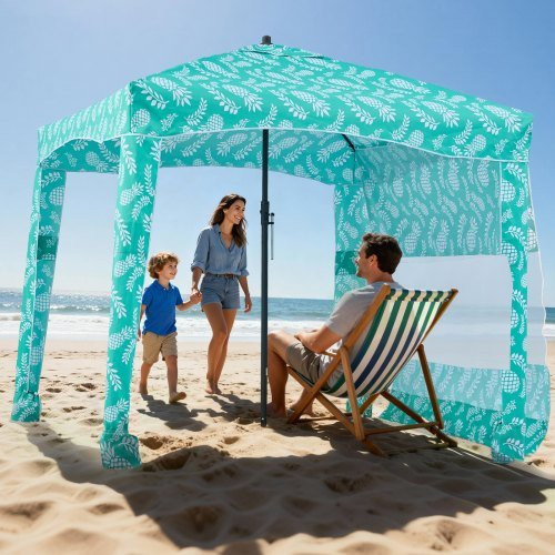VEVOR Strand-Cabana Strandüberdachung mit Seitenwand und UPF 50+ Sonnenschutz, B/B/H: 183 x 183 cm - Bild 1