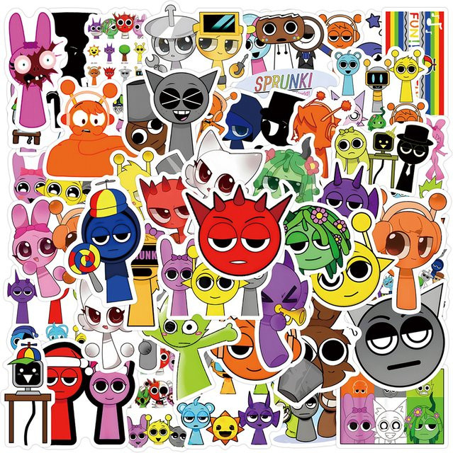 Kpustyle Sprunki Anime Aufkleber Set, Mehrfarbig, Cartoon Dekoration für Laptop und Skateboard - Bild 1