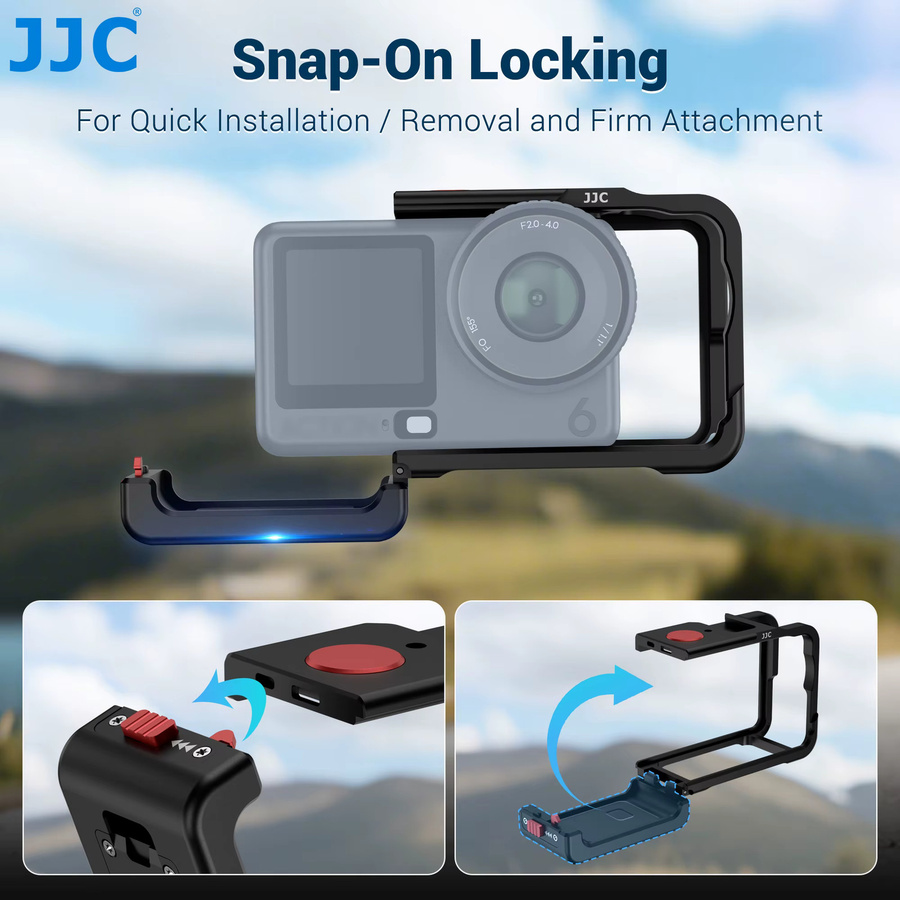 JJC Metallkäfig für DJI Osmo Action 6 in Schwarz aus Aluminiumlegierung mit Kaltschuh-Objektivdeckel - Bild 4