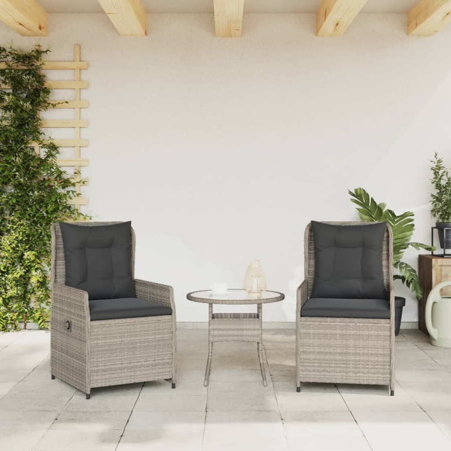 vidaXL Set aus 2 Gartensesseln aus Polyrattan in Grau mit UV-beständigen Kissen und Armlehnen - Bild 5