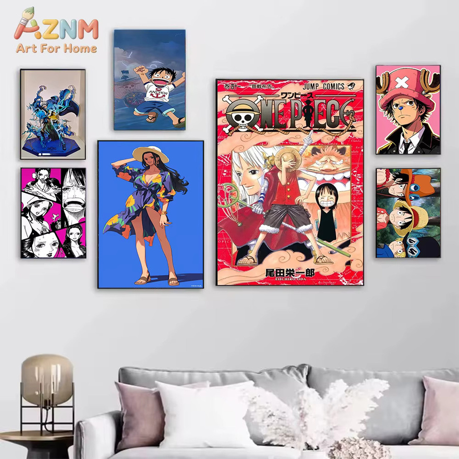 AZNM One Piece Anime Leinwand-Wandkunst mit Luffy, Nami, Zoro, Chopper und Robin, Mehrfarbiges Poster ohne Rahmen - Bild 2