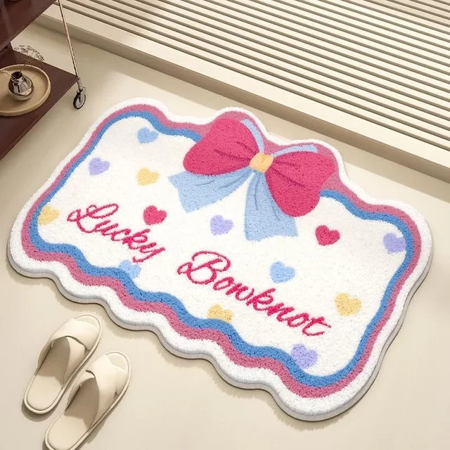 VIKAMA Teppich aus Kaschmirimitat mit rosa Schleife, waschbare Heimdekoration für Schlafzimmer und Eingangsbereich - Bild 1