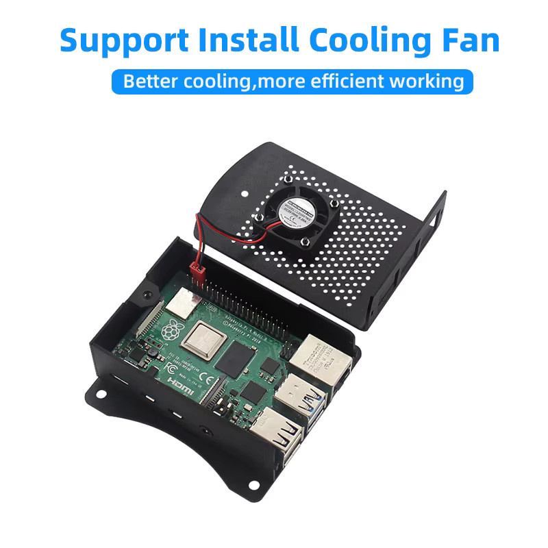 Raspberry Pi 4 Gehäuse aus Aluminiumlegierung in Schwarz mit Aufhängehalterung und Lüfter sowie Schraubendreher für Modell B - Bild 2