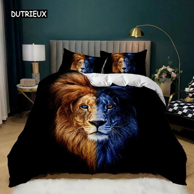 Bettwäsche-Set mit Löwenmotiv von Binchi Outdoor Product, Safari-Tier-Bettbezug und Kissenbezug aus Polyester für Kinder, Farbe: Schwarz, B/H: 135 x 200 cm - Bild 1