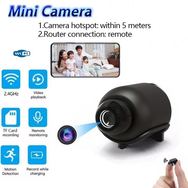 X5 Mini-Kamera 1080P mit Nachtsicht und Bewegungserkennung, kabellose Wi-Fi Überwachungskamera in Schwarz - Bild 1