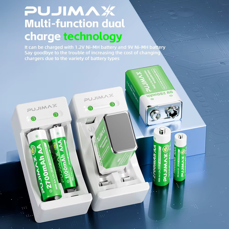 PUJIAMX Schnellladegerät für AA, AAA, C und D NI-MH Akkus mit LCD-Display und USB Typ-C Kabel, Weiß - Bild 2
