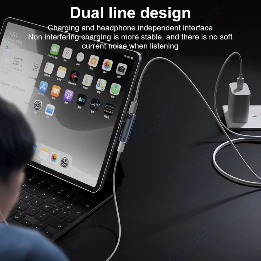 MCGILLON 2-in-1 USB-C auf 3,5 mm Klinke Audio-Adapter mit PD 100W Ladefunktion, Grau - Bild 4